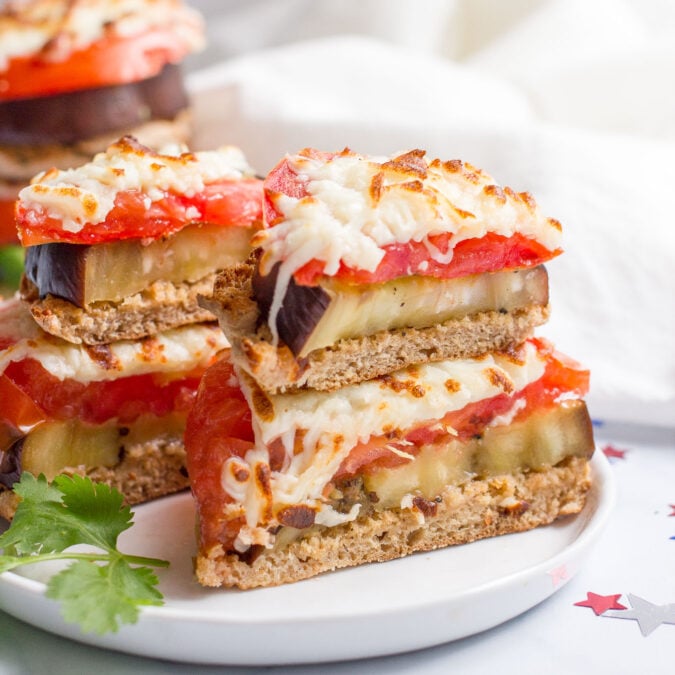 Quick and easy eggplant tomato and mozzarella broiler sandwich - a great vegetarian lunch or light dinner