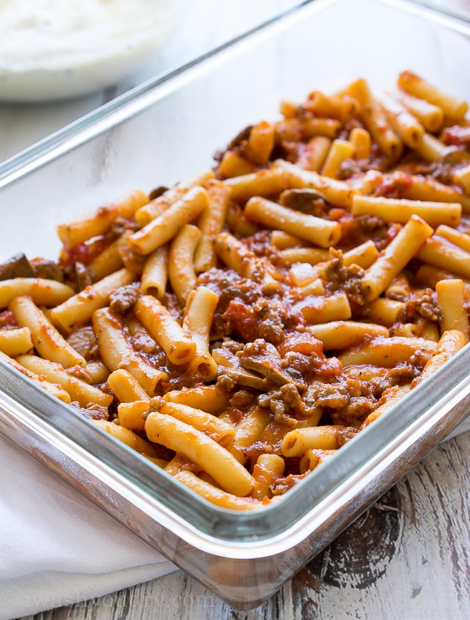 I love this Freezer Friendly Baked Ziti recipe! It's perfect for dinners in a pinch or for taking to others in need!