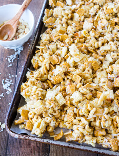 We love this Gooey Chex Mix recipe for snacks and party times!