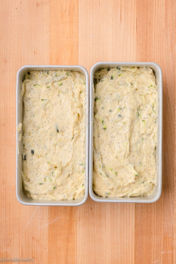 zucchini bread uncooked in pans.