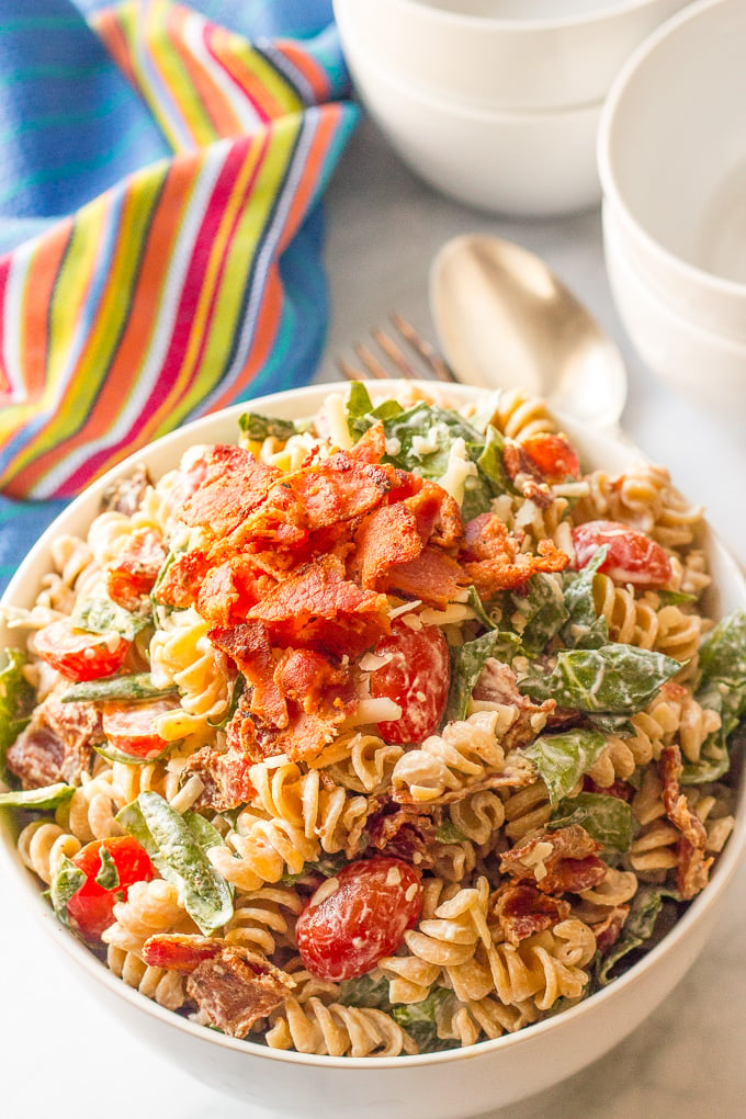 This Creamy BLT Pasta Salad is a super easy side dish (or main dish) for the summer!