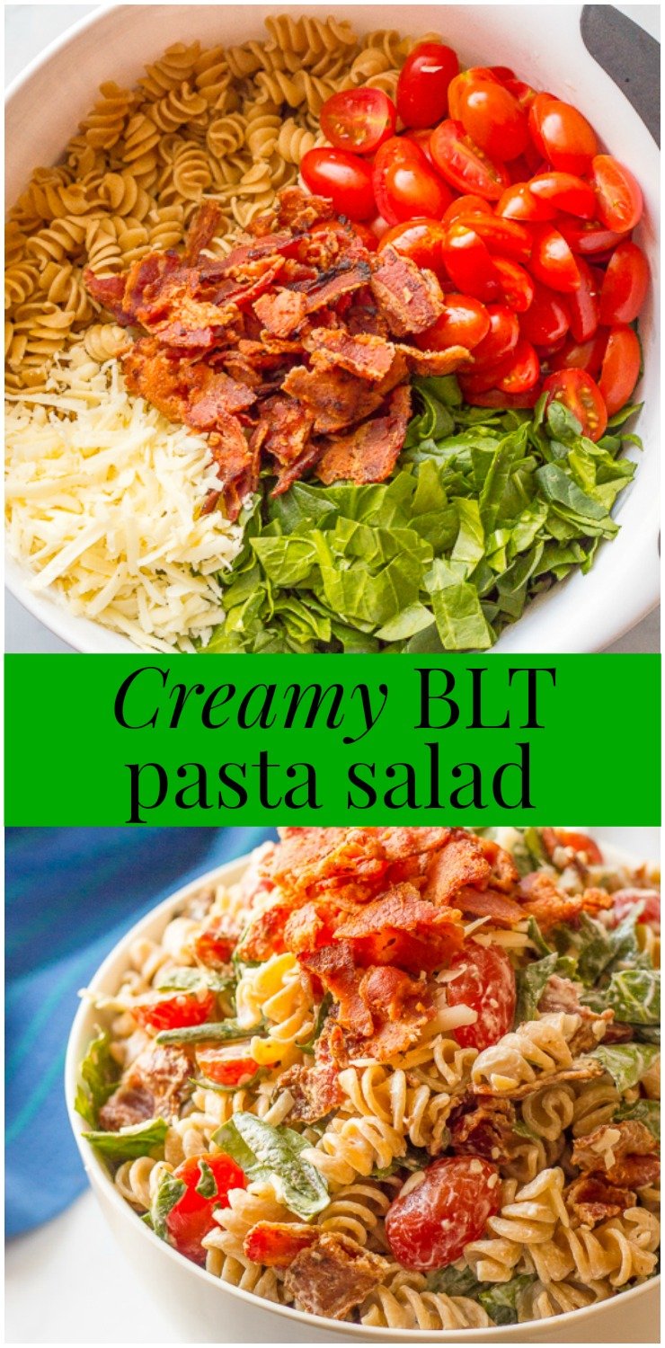 BLT pasta salad with an easy, creamy dressing - perfect for summer picnics, cookouts and parties!