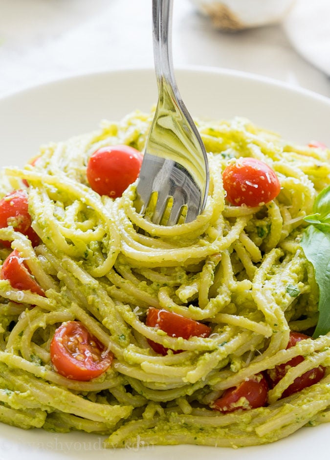 This Avocado Pesto Pasta is a super creamy and fresh pasta dish that always receives rave reviews!