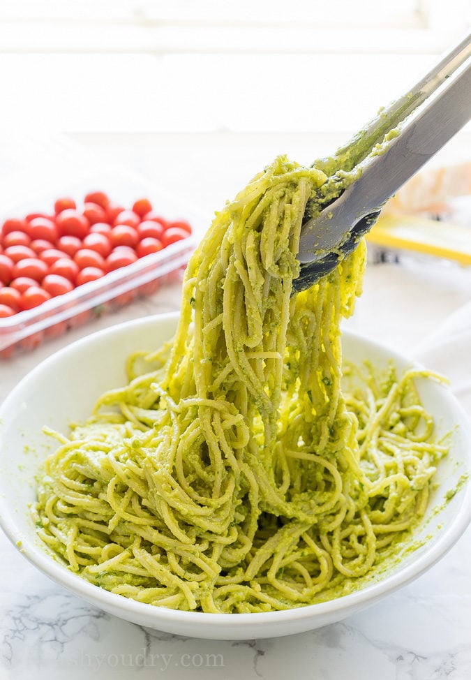 This Avocado Pesto Pasta is a super creamy and fresh pasta dish that always receives rave reviews!