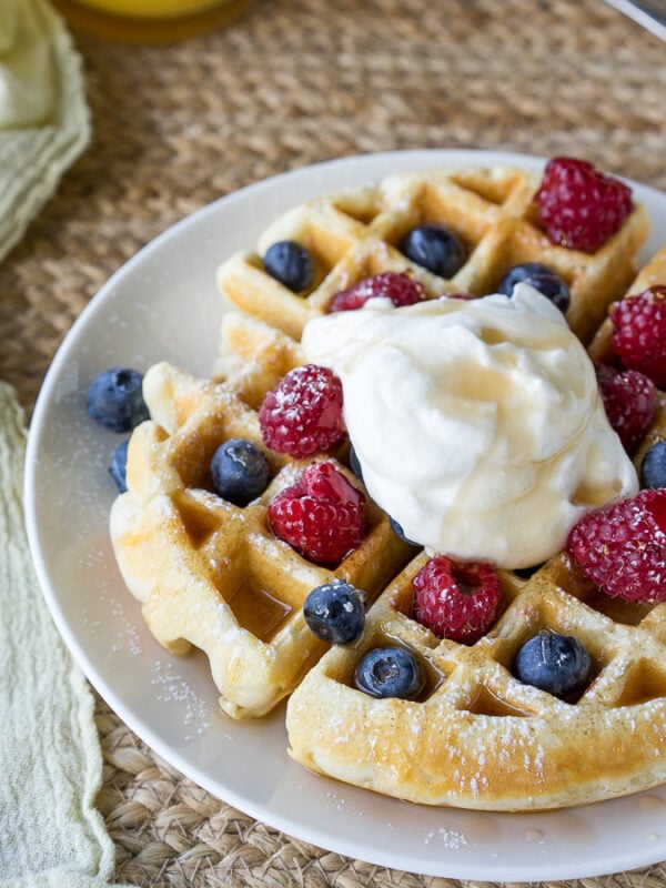 This Classic Waffle Recipe makes perfectly crisp on the outside, fluffy on the inside waffles that are to die for!