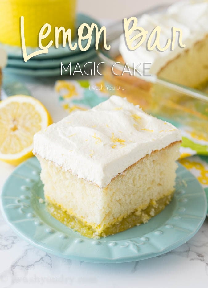 If you're a lemon fan, this dessert is for you! This Lemon Bar Magic Cake has three delicious and easy desserts in one! Lemon bars on the bottom, moist cake in the middle and a super easy lemon mousse on top! My family thoroughly enjoyed this one! 