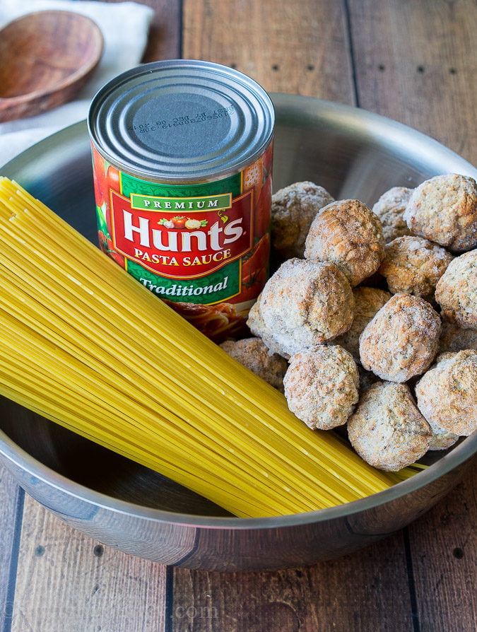 Everything gets cooked in one pan! My family loves this One Pot Spaghetti and Meatballs, I love how it's a super easy clean up!