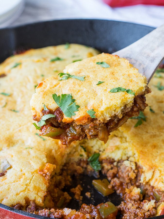 One Skillet Sloppy Jo Cornbread Casserole I Wash You Dry