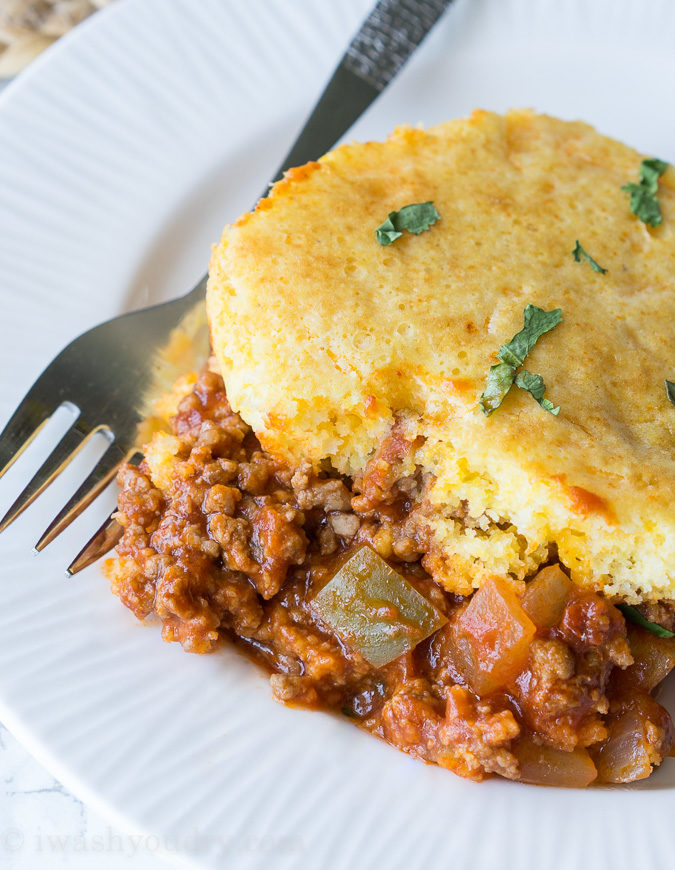 One Skillet Sloppy Jo Cornbread Casserole - I Wash You Dry