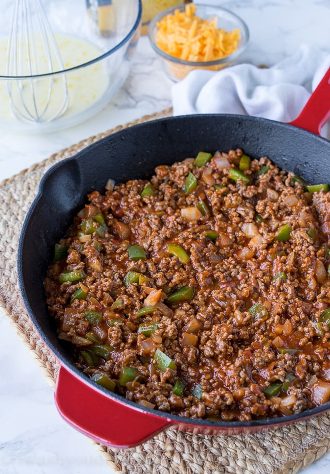 One Skillet Sloppy Joe Cornbread Casserole - I Wash You Dry