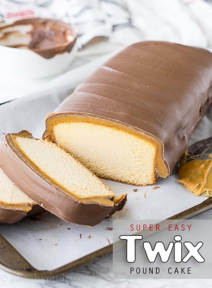 This super easy Twix Pound Cake is a quick dessert that only takes 4 ingredients!