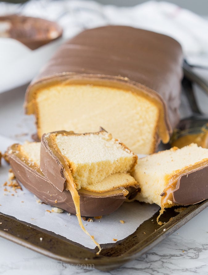 This super easy Twix Pound Cake is a quick dessert that only takes 4 ingredients!