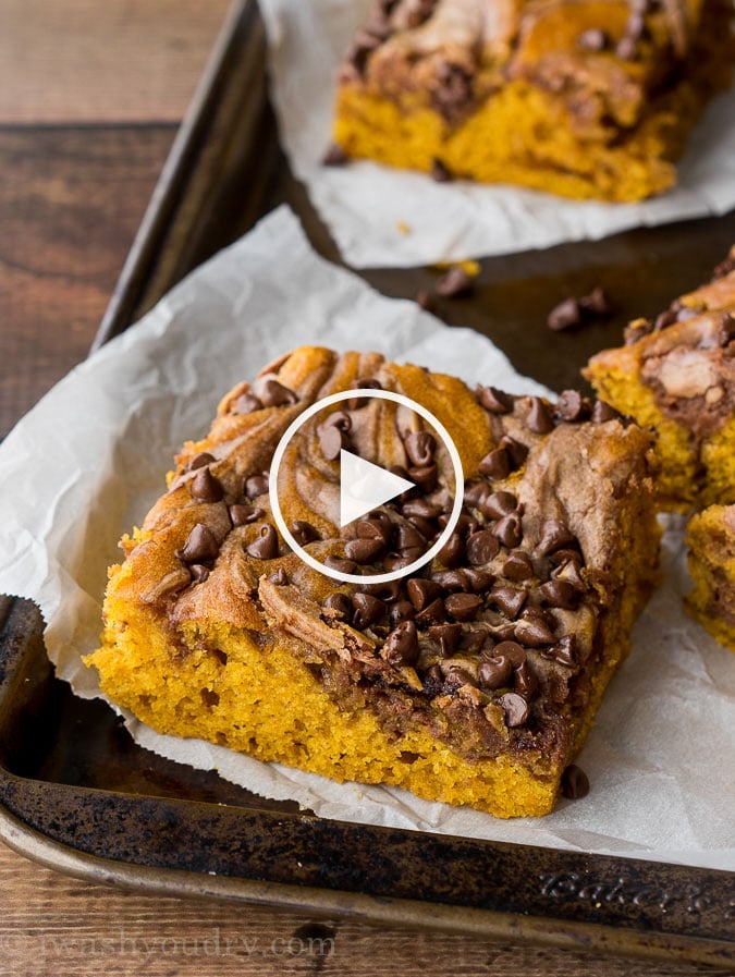 These Chocolate Swirled Pumpkin Bars look so amazing! I love how easy they are to make too!