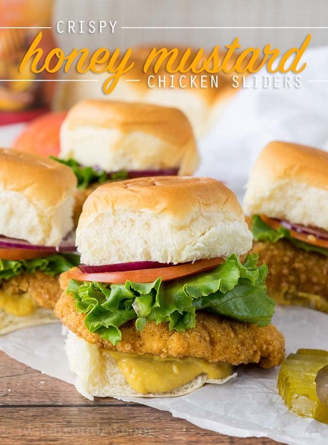 I'm obsessed with these Crispy Honey Mustard Chicken Sliders! The sweet and tangy honey mustard spread is amazing!