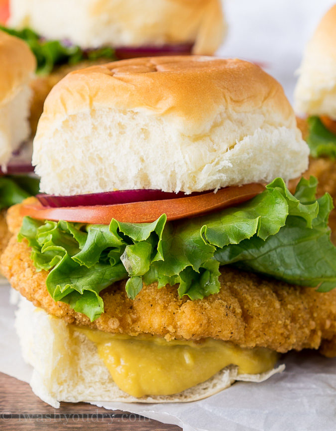 I'm obsessed with these Crispy Honey Mustard Chicken Sliders! The sweet and tangy honey mustard spread is amazing!