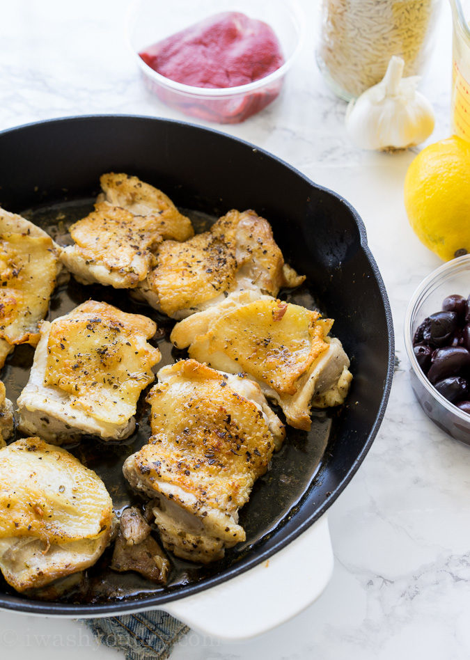 This One Skillet Greek Chicken is a one pan meal that's full of bold flavors and made super quick! You'll love this recipe!