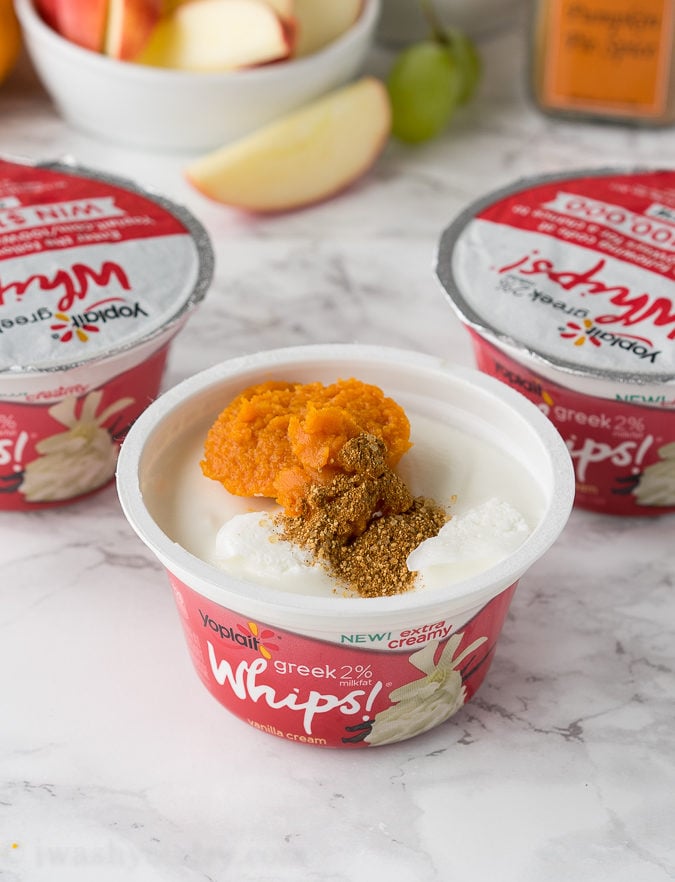 This Pumpkin Pie Yogurt Dip is just 3 simple ingredients and tastes so great with pie crust chips or crisp apples! 