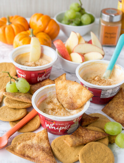 This Pumpkin Pie Yogurt Dip is just 3 simple ingredients and tastes so great with pie crust chips or crisp apples!