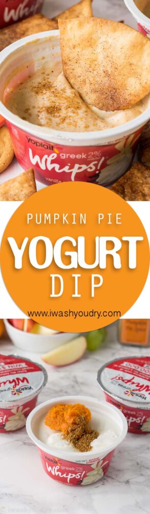 This Pumpkin Pie Yogurt Dip is just 3 simple ingredients and tastes so great with pie crust chips or crisp apples!