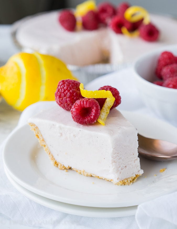 This super easy, 3 ingredient, Raspberry Lemonade Pie is a frozen pie that's perfect for a cool and refreshing dessert!