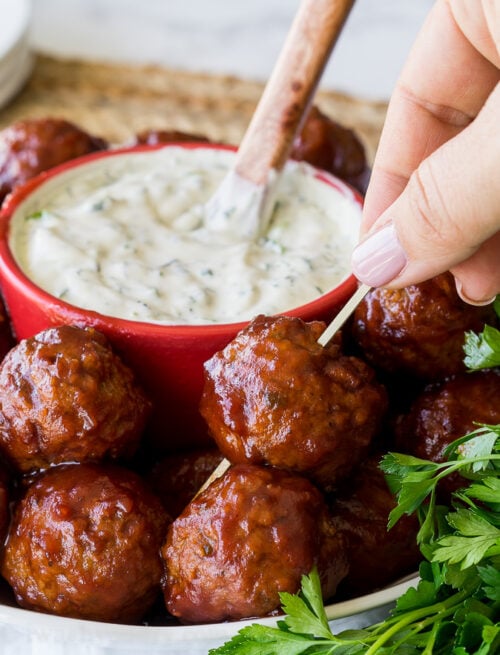 Cranberry Meatballs with Sour Cream Herb Dip - I Wash You Dry