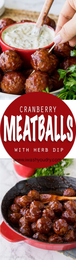 These Cranberry Meatballs with Sour Cream Herb Dip are super simple to make and are bursting with flavor! Perfect appetizer for this holiday season!