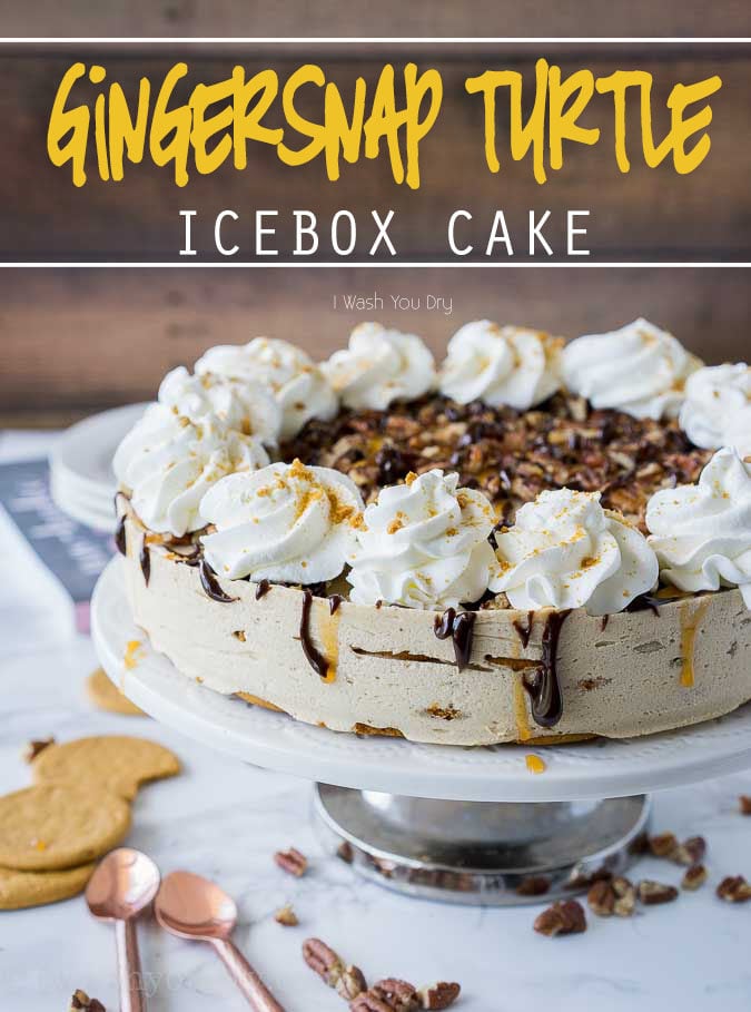 This no bake Gingersnap Turtle Icebox Cake is loaded with a sweet and creamy molasses filling, crisp gingersnap cookies and a hot fudge and caramel topping that's to die for!