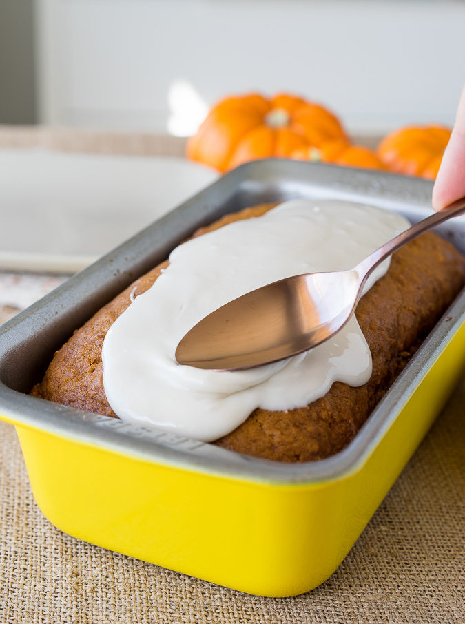 This super moist Pumpkin Bread with Maple Icing is bursting with fall flavors and perfect for a sweet breakfast, brunch or dessert!