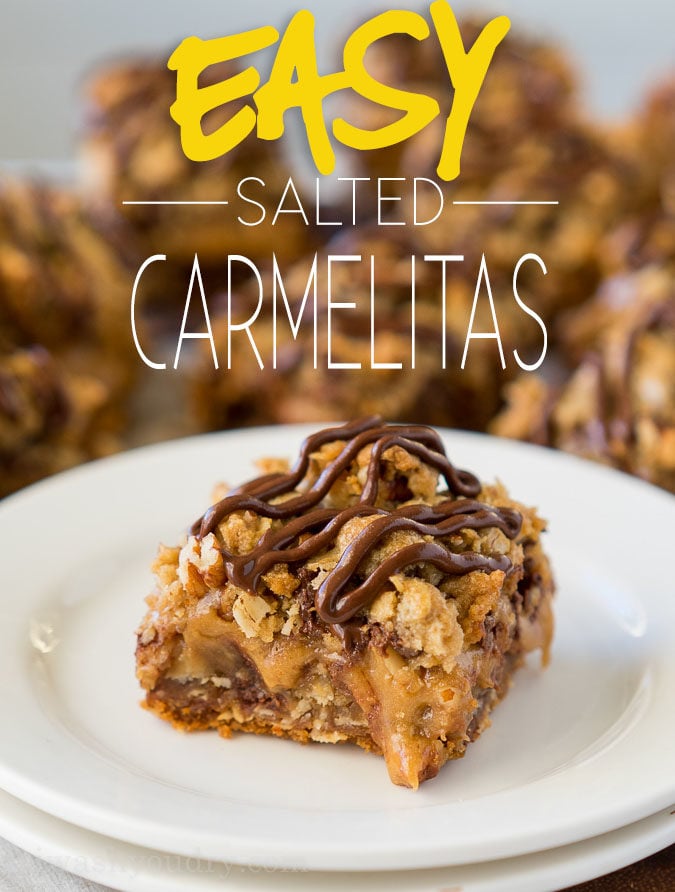 These Easy Salted Carmelitas are a super easy cookie bar recipe that's filled with caramel and only 7 ingredient! 