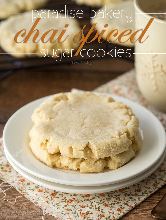 These Chai Spiced Bakery Sugar Cookies are just like Paradise Bakery Sugar Cookies but filled with a hint of chai spices. So soft and buttery tasting!