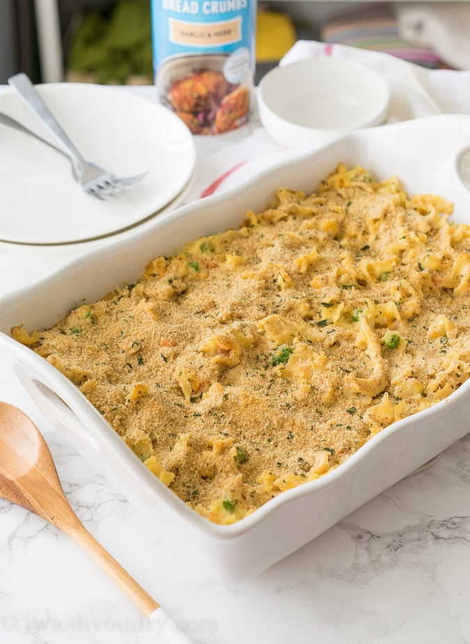 This Easy Chicken Noodle Casserole is a comforting dinner recipe that only has 15 minutes of prep! So easy and delicious, my whole family loved it!