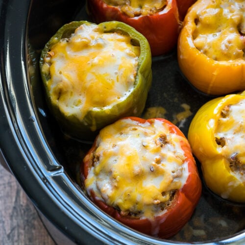 Slow Cooker Steakhouse Stuffed Peppers I Wash You Dry