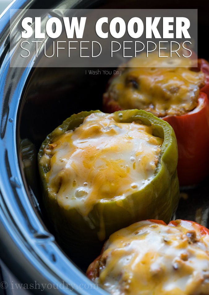 These Slow Cooker Steakhouse Stuffed Peppers are bursting with flavor and only take a few minutes to prep! The perfect easy weeknight dinner recipe!