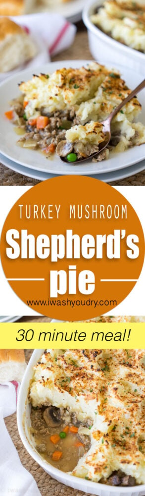 This comforting Turkey Mushroom Shepherd's Pie is a quick 30 minute dinner recipe that the whole family will love!