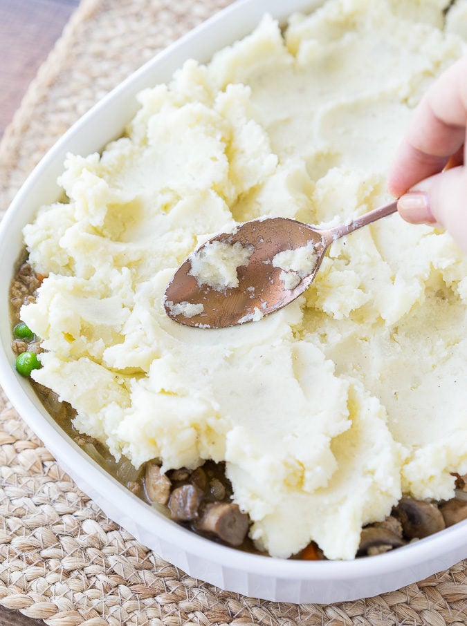 This comforting Turkey Mushroom Shepherd's Pie is a quick 30 minute dinner recipe that the whole family will love!