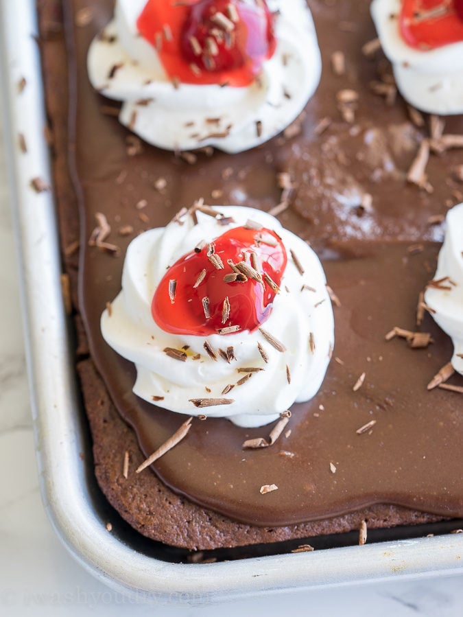 This Black Forest Texas Sheet Cake recipe is seriously so good! I am usually pretty reserved when it comes to cake, but I had to go back for seconds on this one! This one is a keeper!