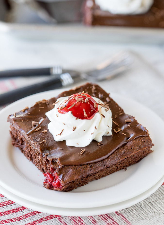 This Black Forest Texas Sheet Cake recipe is seriously so good! I am usually pretty reserved when it comes to cake, but I had to go back for seconds on this one! This one is a keeper!