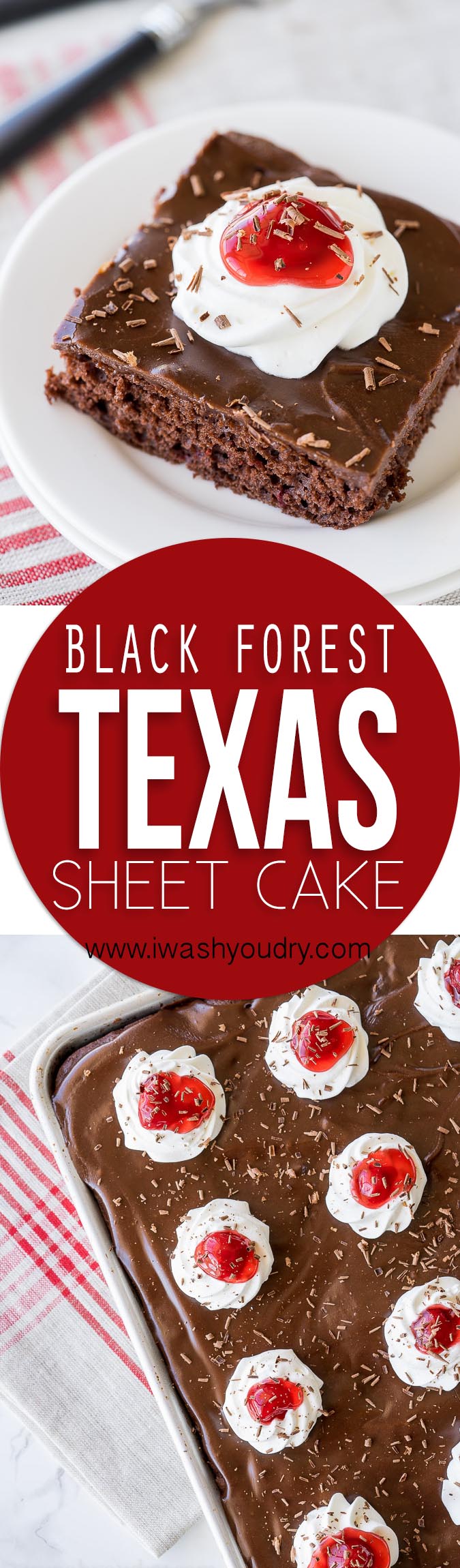 This Black Forest Texas Sheet Cake is seriously so good! I am usually pretty reserved when it comes to cake, but I had to go back for seconds on this one! This one is a keeper!