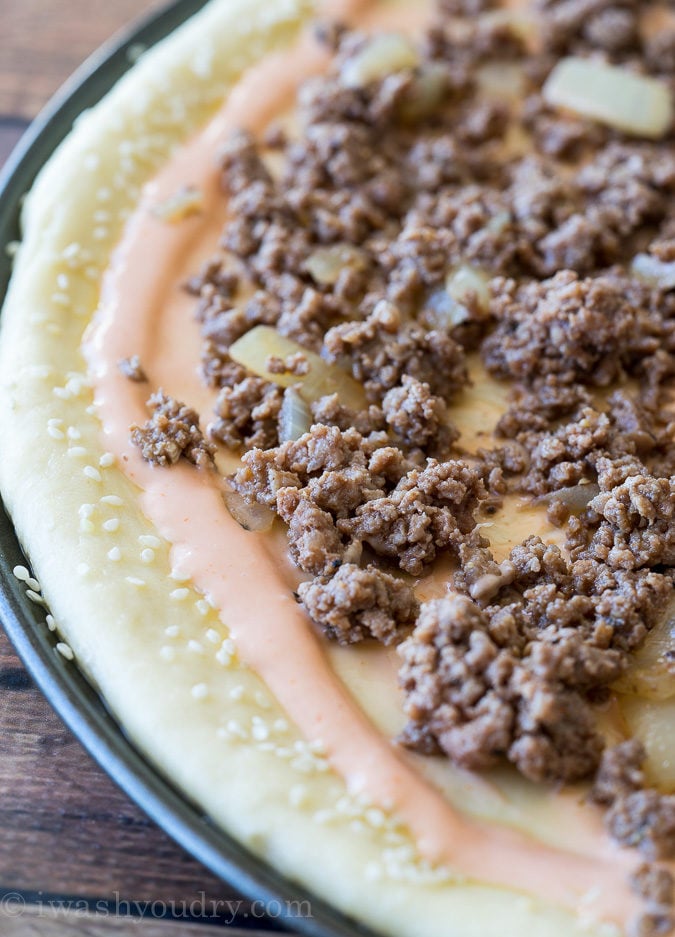 My whole family LOVED this Cheeseburger Pizza! We make it at least once a month now!