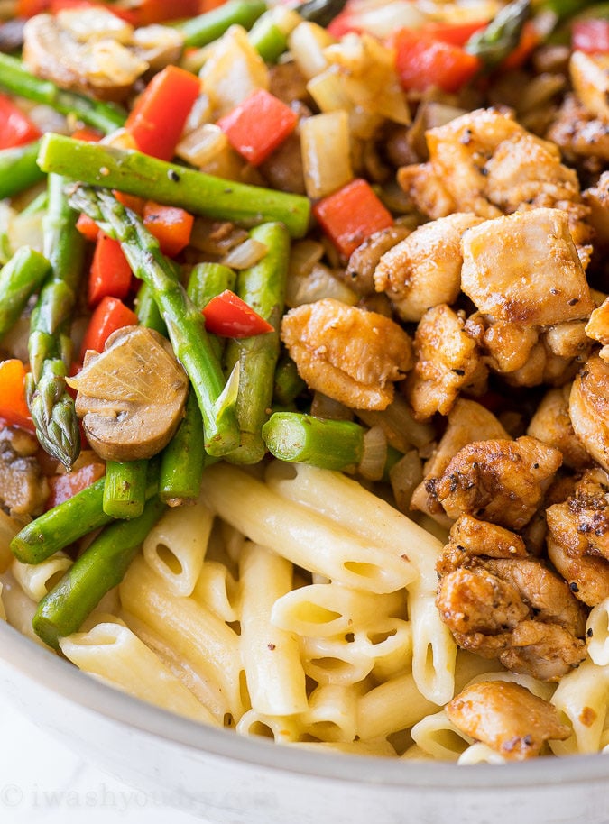 Creamy Chicken Asparagus Penne Pasta - I Wash You Dry