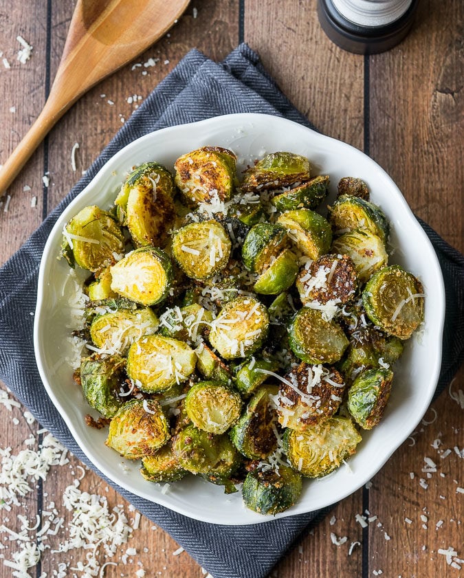 Oven Baked Brussels Sprouts coated in parmesan cheese