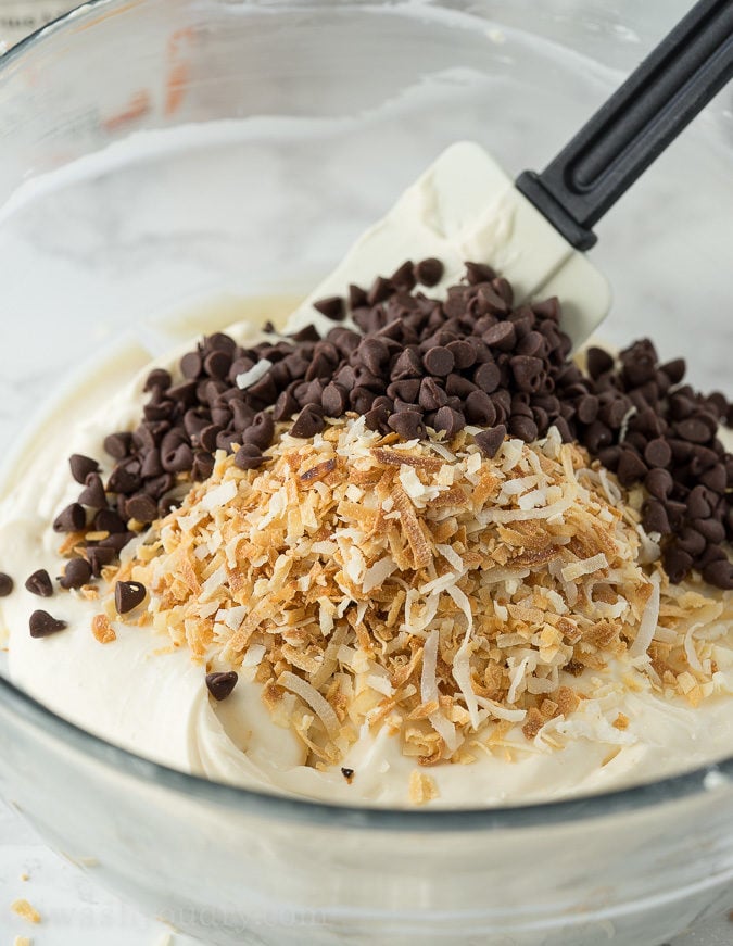 OH MY GOSH!! This Coconut Chocolate Caramel Cookie Dip is SO GOOD with graham cracker sticks! The Yoplait Custard yogurt in the dip really makes this recipe amazing!