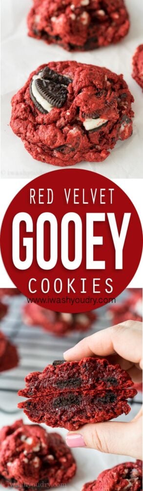 These Red Velvet Oreo Gooey Butter Cake Cookies are just 5 ingredients! I made a batch for a friend but couldn't stop eating them myself!
