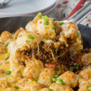 Comfort food and convenience come together in this super easy Sloppy Jo Tater Tot Skillet recipe! My whole family loved this one!