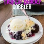 This Triple Berry Cobbler recipe is just 5 ingredients and made in just one skillet! The perfect easy dessert thanks to the Martha White muffin mix!