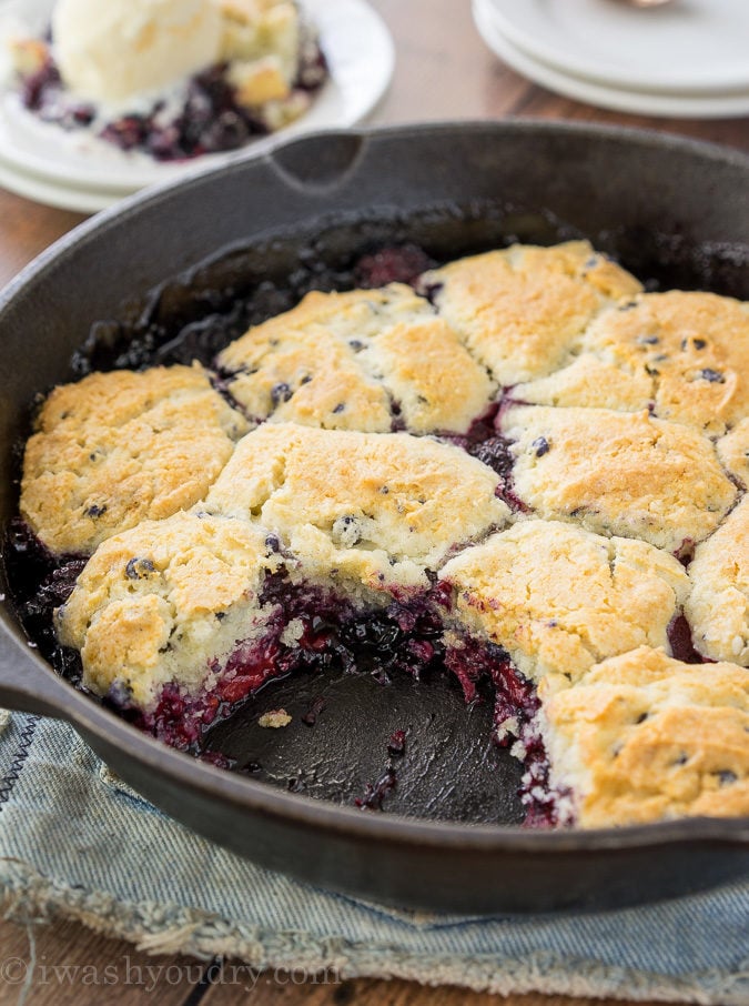 This Triple Berry Cobbler recipe is just 5 ingredients and made in just one skillet! The perfect easy dessert thanks to the Martha White muffin mix!