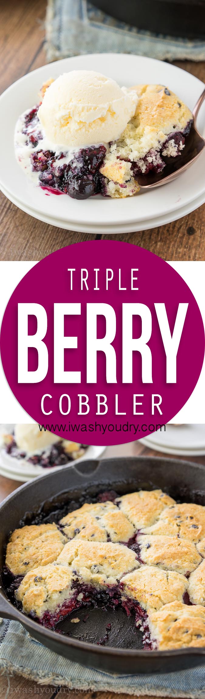 This Triple Berry Cobbler recipe is just 5 ingredients and made in just one skillet! The perfect easy dessert thanks to the Martha White muffin mix!