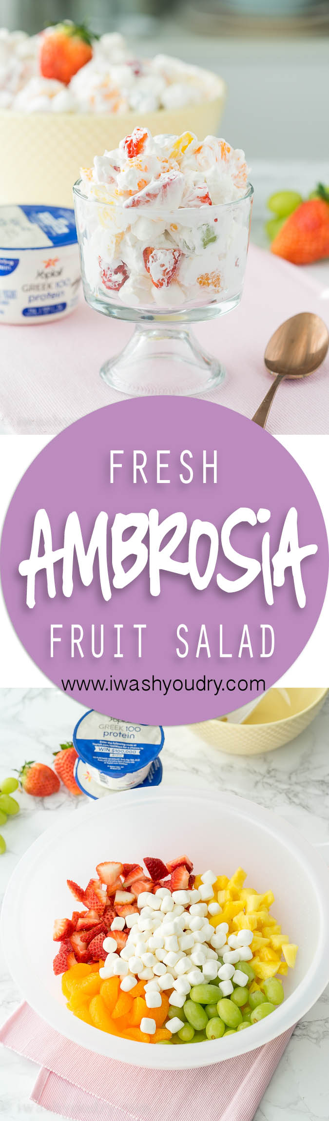 I took this Ambrosia Fresh Fruit Salad to a pot luck and it was the first thing gone! So simple, fresh and easy! I will definitely be making over and over again! 