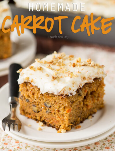 Classic Homemade Carrot Cake Recipe! Filled with shredded carrots and just the right amount of sweetness, plus a killer homemade cream cheese frosting recipe too!