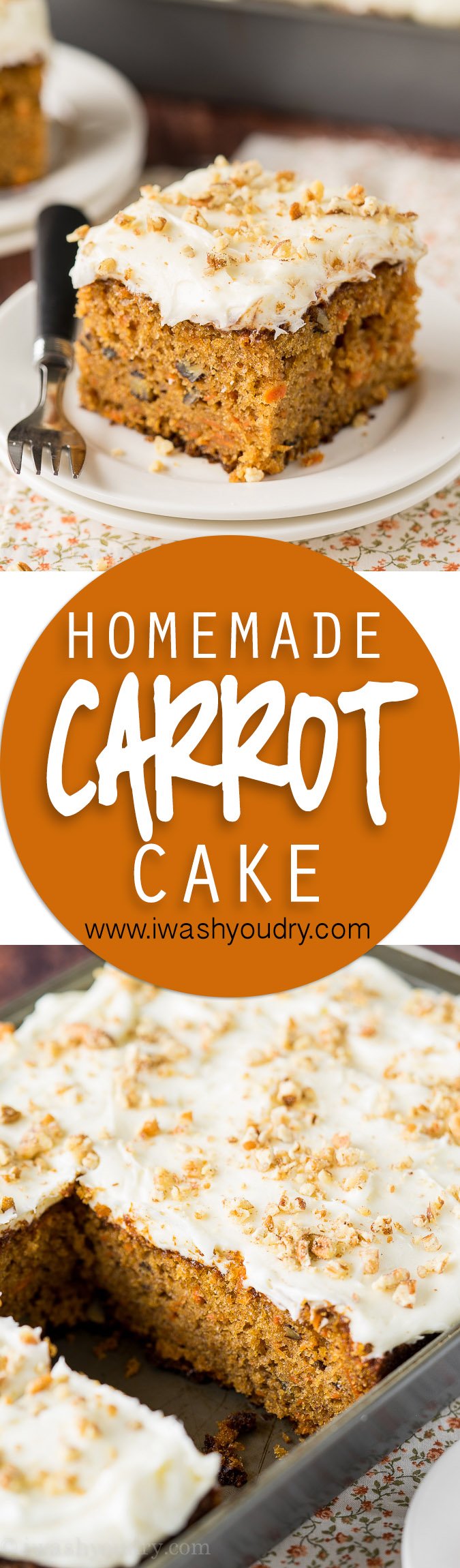 Classic Homemade Carrot Cake Recipe! Filled with shredded carrots and just the right amount of sweetness, plus a killer homemade cream cheese frosting recipe too!